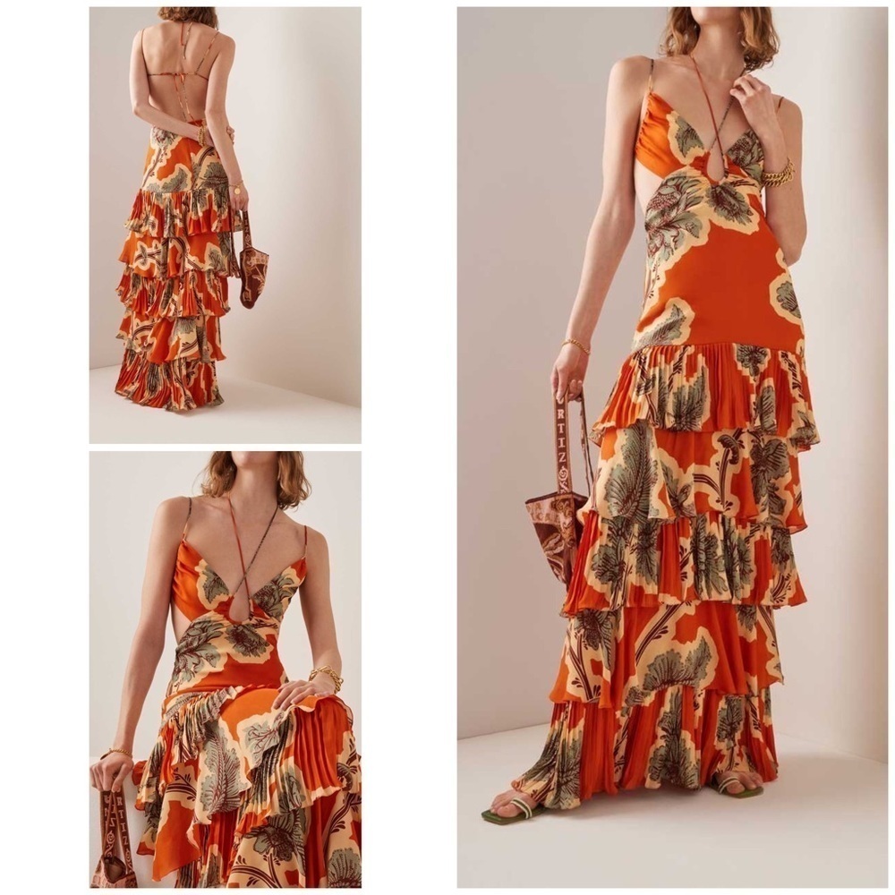 NWT Johanna Ortiz Agustina Naranjo En Flor Floral Tiered Ruffle Backless Dress 6
